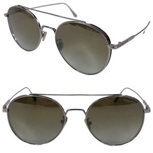 TOM FORD Declan Sunglasses NEW Shiny Light Ruthenium / Green Made In Italy